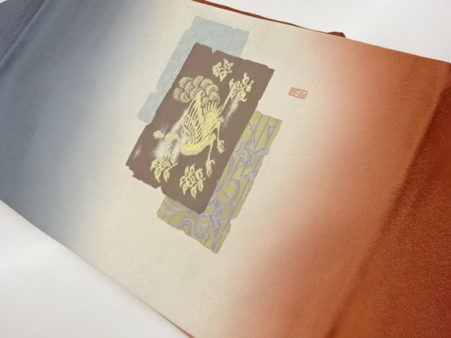 JAPANESE NAGOYA OBI / WOVEN FLOWER & BIRD / ARTIST WORK